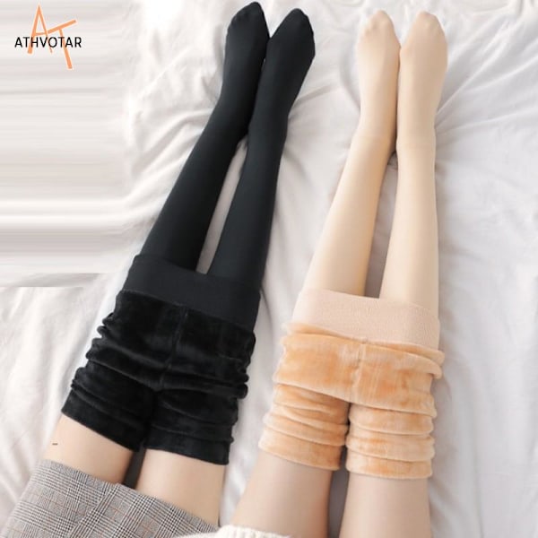 ATHVOTAR Varma Vintertights Dam Elastiska Smala Fleece Tights Sammet Tjocka Tights Hög Midja Sexiga Kroppsstrumpor Kvinnor Hudfärg Helfot Skin Full foot M