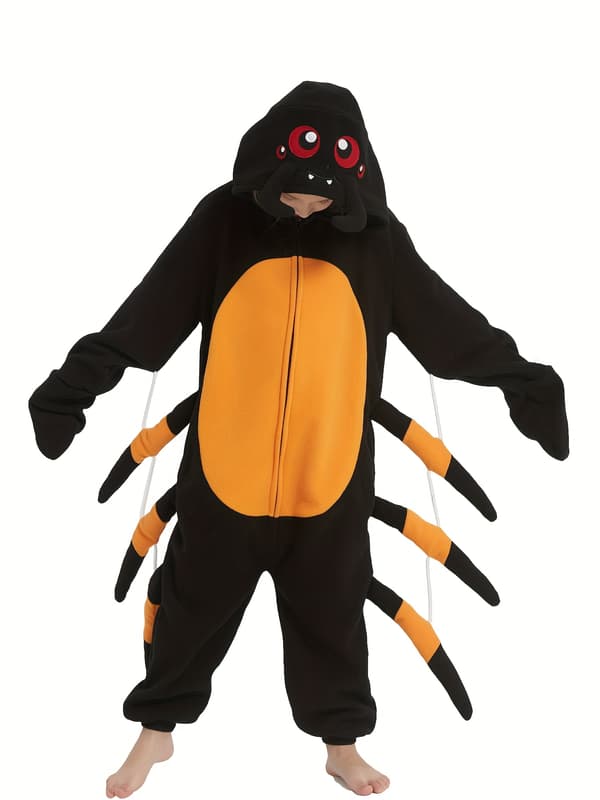 Børns Dyre-Onesie Hættefleece-Romper til Drenge og Piger Black 7-8Y