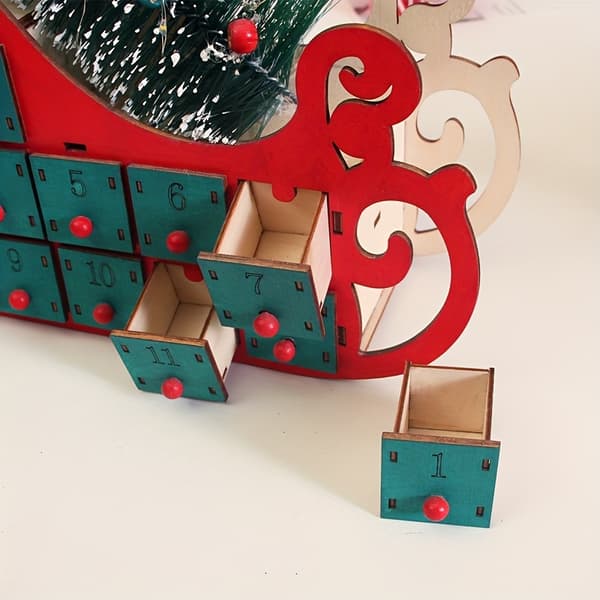 Træ LED Slæde Julekalender Jule Nedtællingsdekoration til Hjemmet 1pc Red Advent
