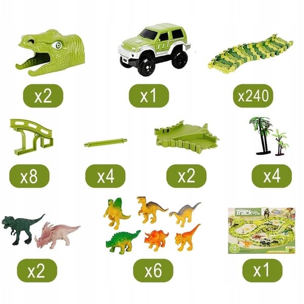 Stor bilbane til børn - dinosaur-FA- Green
