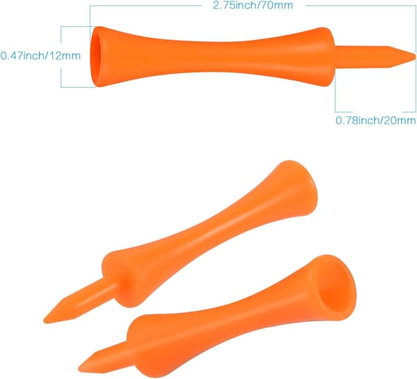 100 stk. 70 mm Orange Plast Golf Tees, Holdbare Castle Golf Tees, f