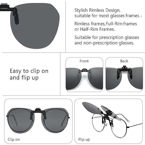 Clip-on Solglasögon - Polariserade Clip-on Över Glasögon, Ramlösa Flip-up Unisex [CH] A