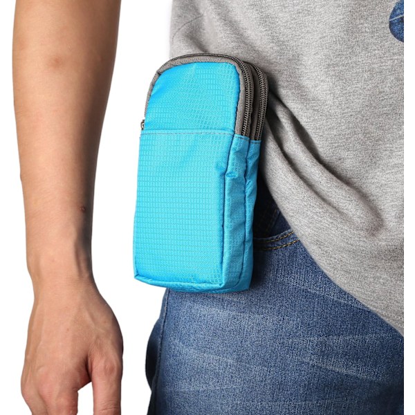Mobiltelefonbälte, Crossbody Mobiltelefonväska, Outdoor Resa Nylon Axelväska, med Bältesögla Karabinkrok ljusblå sky blue 9*16.5*3.0CM