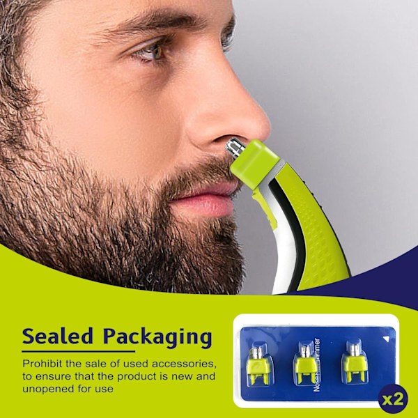 3-pack Ersättningshuvuden för Näs-, Öron- och Ögonbrynstrimmer Kompatibel med QP2520 QP2630 QP2724 QP2834 Rakapparater Nose Hair Trimmer Green