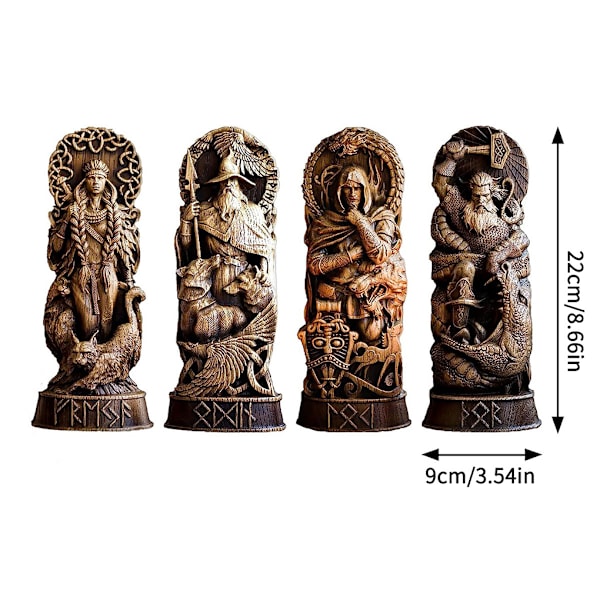4 stk. Nordiske Guder Dekorativ Resin Statuer Tilføj Charme til Dit Hjem