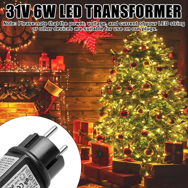 2-pakning 31V 6W LED-transformator, lavspenningsadapter IP44 med 8 moduser, timer og minnefunksjon for lyslenke