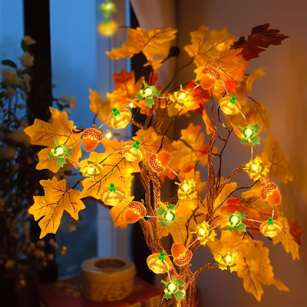 3 metrin LED-kurpitsa-vaahteranlehtivalosarja, paristokäyttöinen, syksyn sadonkorjuupöydän sisä- ja ulkokoriste, Halloweenin ja kiitospäivän juhlakoriste