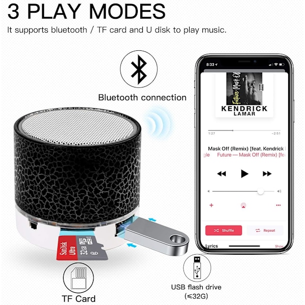 Portabel trådlös Bluetooth-högtalare med inbyggd mikrofon, handsfree