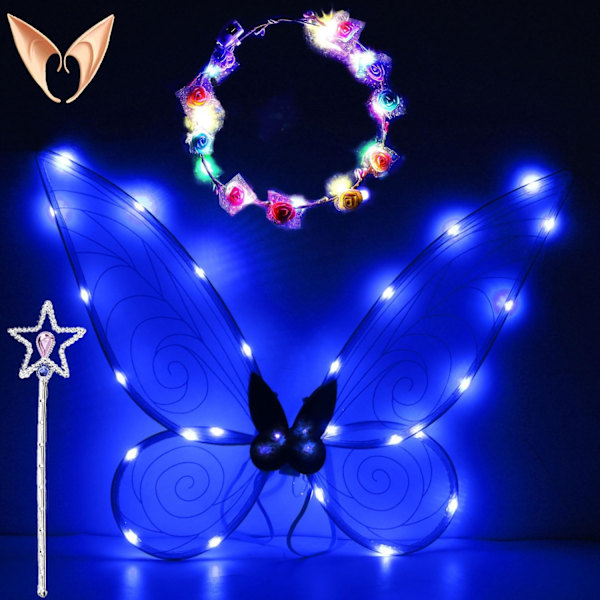 Glitterende fevinger for voksne, LED-hårbøyler for eventyrtema-fester, stjernblå Stjärnblå Stjärnblå