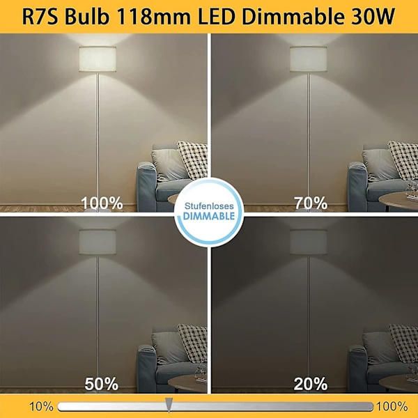 2 stk R7s 118mm LED-lampe 30w dimbar, varm hvit 3000k, flimmerfri
