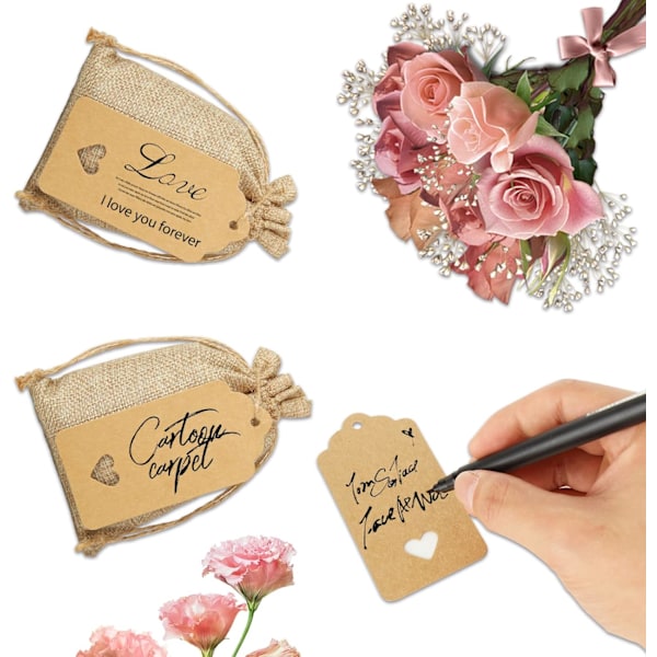 50 stk små hessianposer med snor 10x15cm Juteposer Burlap Gaveposer Hessian Snorposer