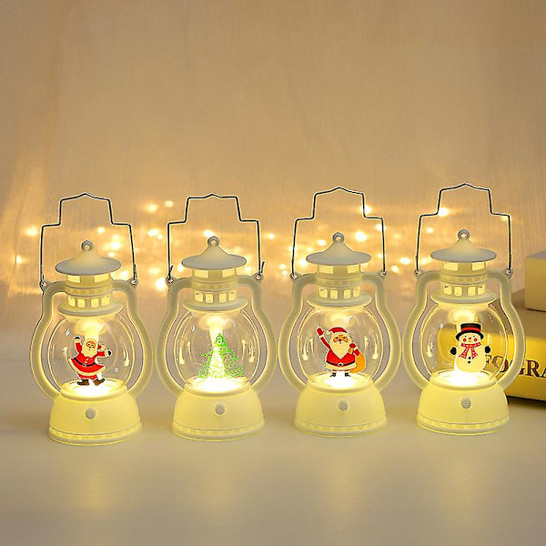 Jul Bærbar Nattlampe (med Batteri) 4 Stykker Mini Retro Skrivebords Jul Lys, Egnet for Juletre Bord Uteplass Hagefest