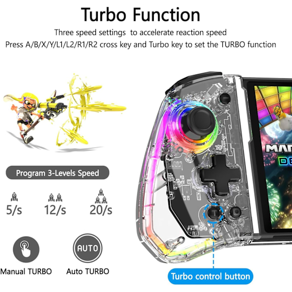 Switch Controller til Nintendo Switch/OLED, One-Piece Switch Pro Controllers Udskiftning til Joycon, Håndholdt Switch Grip Fjernbetjening med 8 RGB Farver