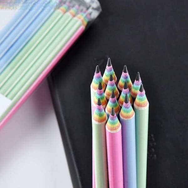 Rainbow Pencils for Kids, Primary School Writing and Drawing Pencils, Roller Pencils 12-Pack