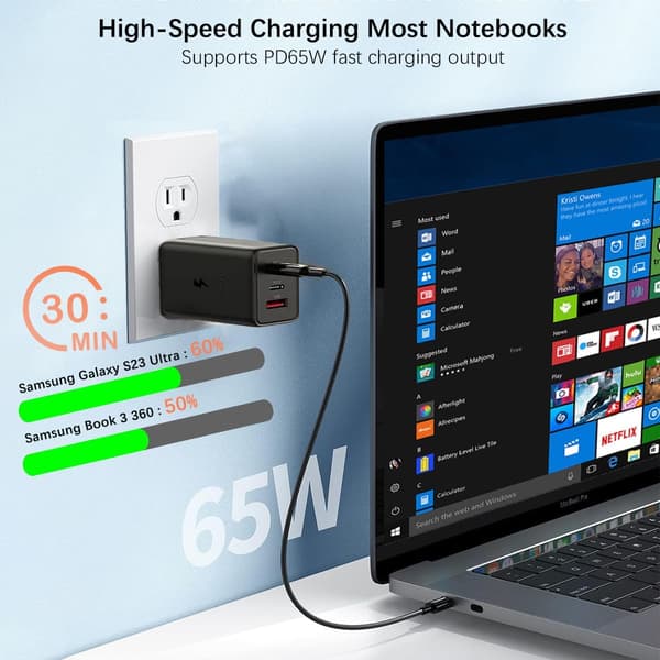 65W Superrask USB-C-lader kompatibel med Samsung Galaxy- og Tab-serien[GPA] 65w black