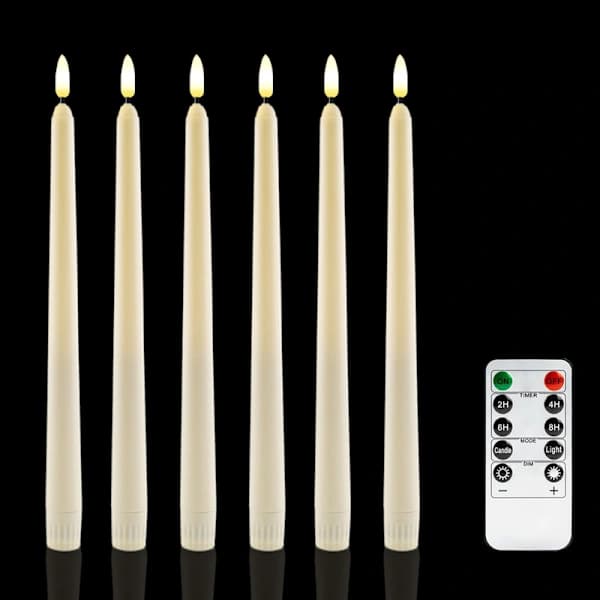 6-pack Battery Operated LED Candles with Remote Control and Timer, Flickering Warm White Real Wax Light D B