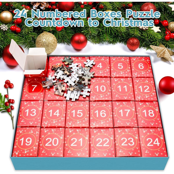 2023 Adventskalender Pussel 1008 Bitar, Färgglatt Skicklighetsspel för Hela Familjen, Vuxenpussel från 8-14 År Julkalender