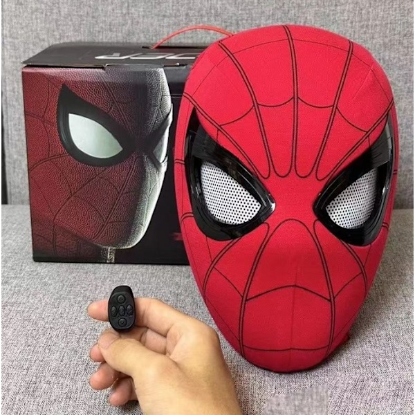 Spider-Man Mask med fjärrkontroll för blinkande ögon, Cosplayhjälm för Halloweenfest Red Electric Headband+Ring Control