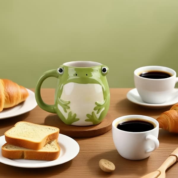 Handmålad keramikmugg med groda, 3D-djurkaffekopp för hem och kontor White Cat