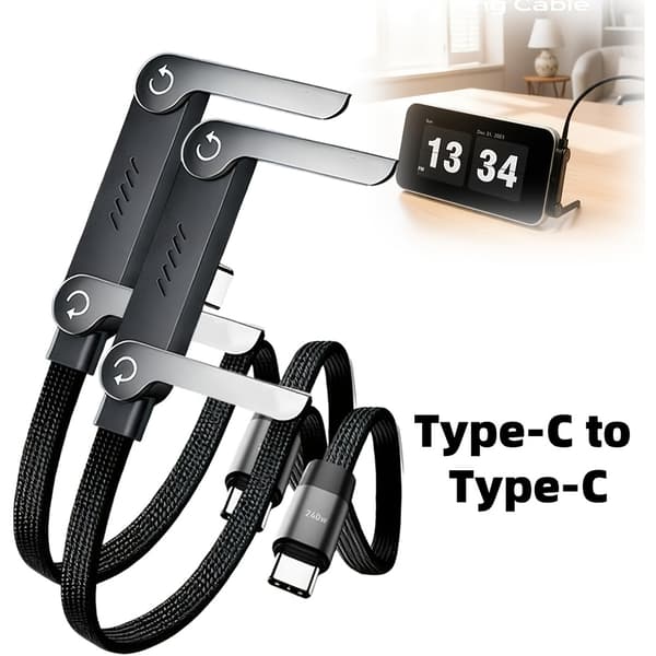 Opladerkabel med stativ, 2 x 240W Hurtigopladende Type-C til Type-C Datakabler