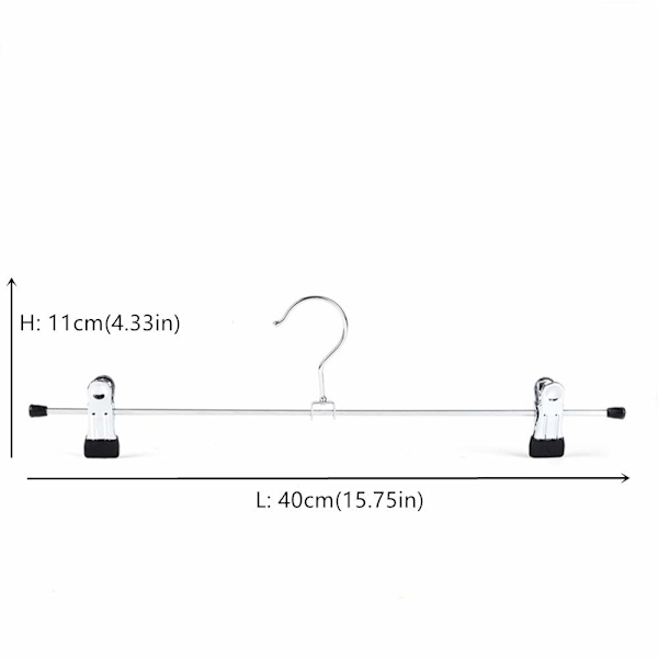 10 stk. 40 cm krom jern bøjler, sølv metal bukse bøjler til bukser shorts nederdel sokker undertøj, med anti-slip clips