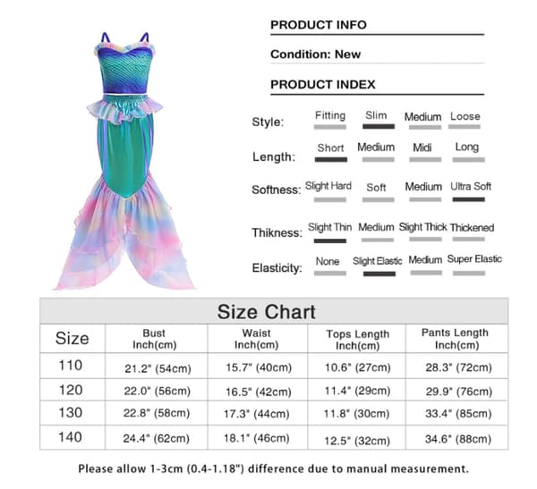 Prinsesse Havfrue Kostume Cosplay Festkjole til Piger 130cm