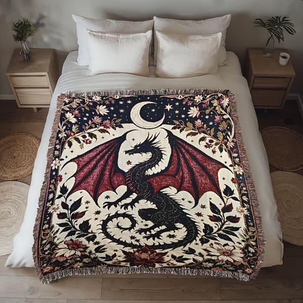 Udendørs tæppe bærbart fortykket picnictæppe campingovertræk 160x130cm polyester jacquard 160x130cm Red Dragon