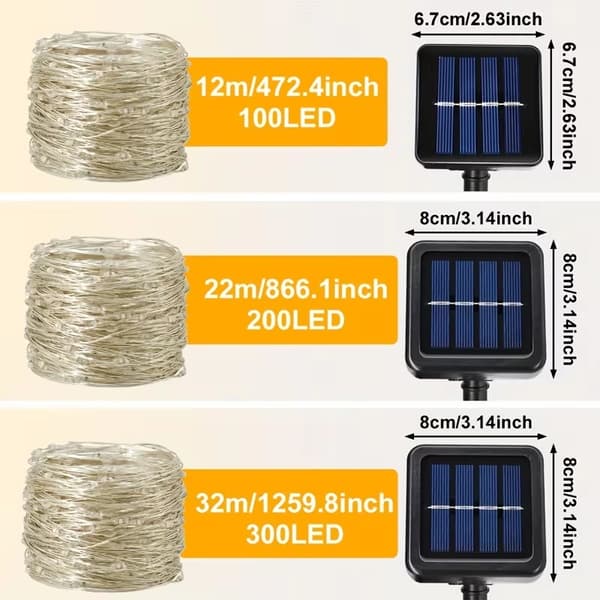 Solcelledrevne LED-eventyrlys 22m 200 LED utendørs hagedekor 22m Warm White