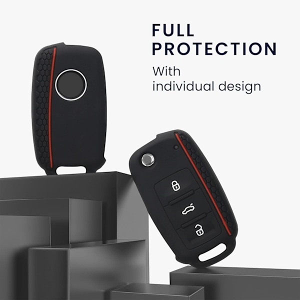 Sort Rød Bilnøgle Cover Kompatibelt med VW Skoda Seat 3-Knaps Ca[CH] G
