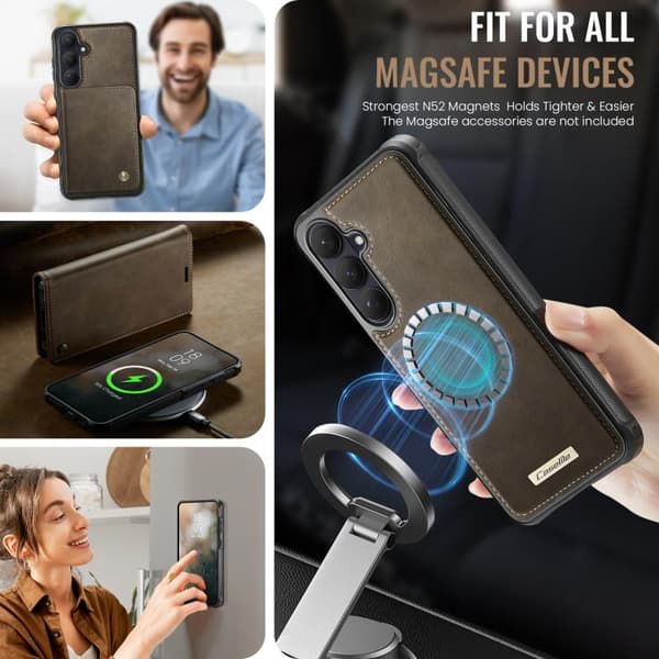 Samsung Galaxy S26 5G Deksel Futteral - CaseMe C49 Magnetisk RFID-blokkerende Avtakbart Skinnfutteral-FA- Kaffe