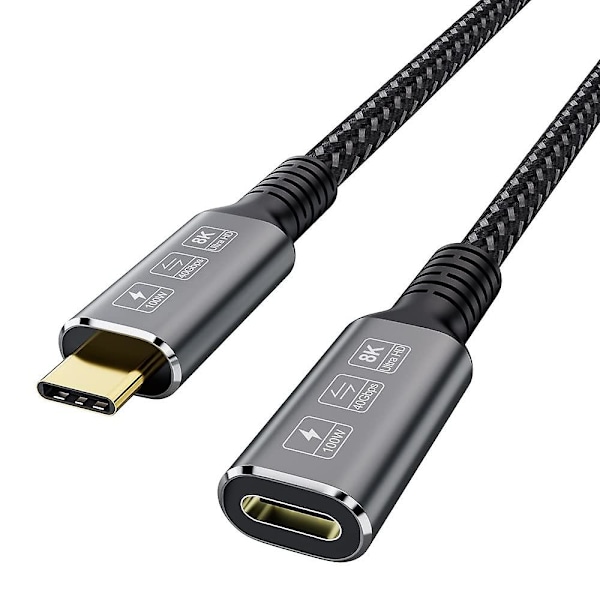Thunderbolt 4 -jatkokaapeli, USB-C-kaapeli USB-C-uros - naaras, tukee 8k/5k@60hz videota / 40 Gt/s tiedonsiirtoa / 100 W latausta (0,8 m)