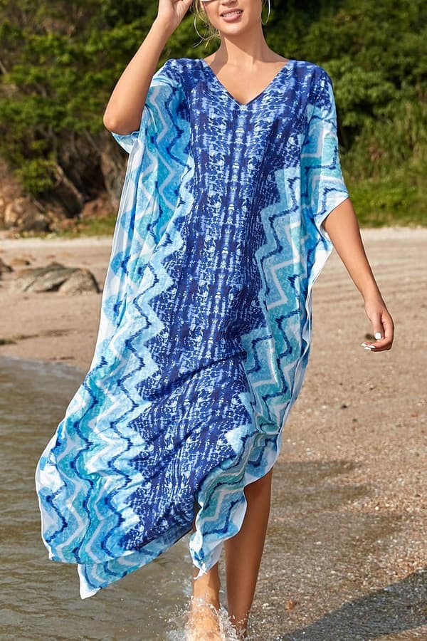 Kvinners trykte Kaftan Maxi strandkjole Én størrelse