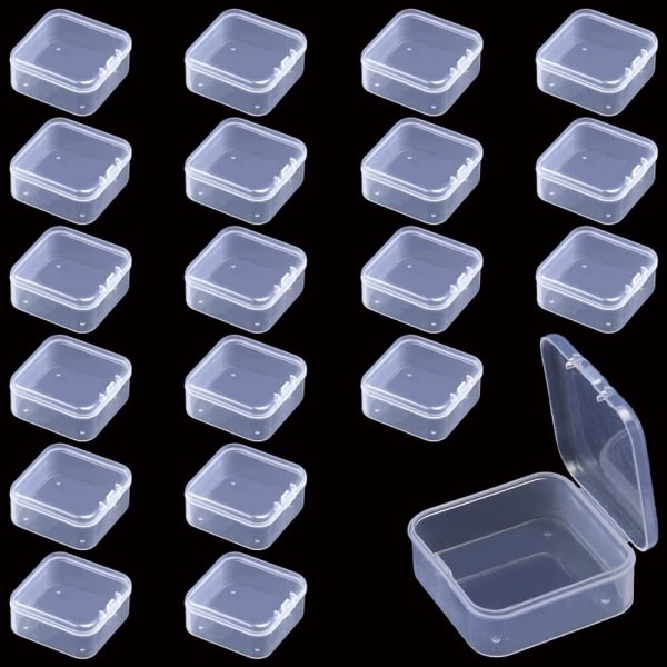 20 små gennemsigtige plastikbeholdere med firkantet låg - Mini gennemsigtige plastikbokse - Små plastikbeholdere til perler, smykker, piller