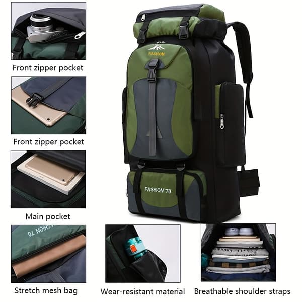 70L Nylon Reseryggsäck för Vandring Camping Män Kvinnor 70L Deep Blue
