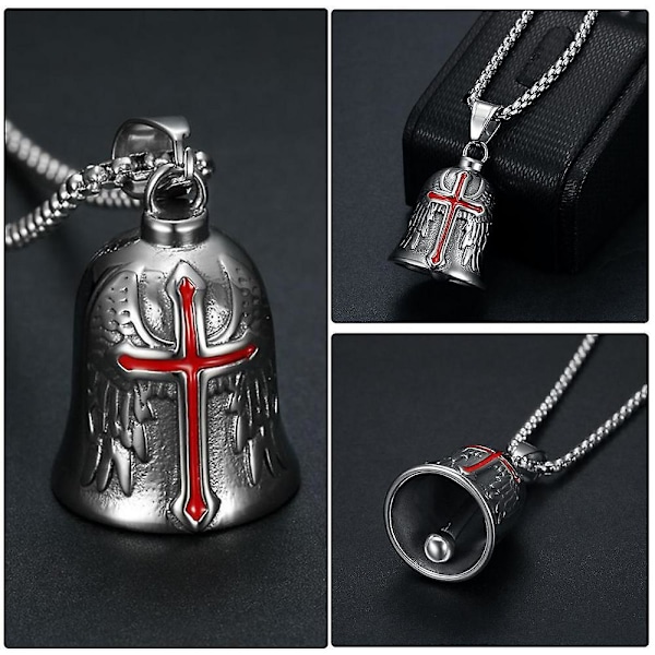 Retro Punk Style Guardian Bell Motorsykkelklokker Menn Kors Lykkeklokka Engelvinger Riddarklokka Metallhengsel MotorsykkeltilbehørBY E