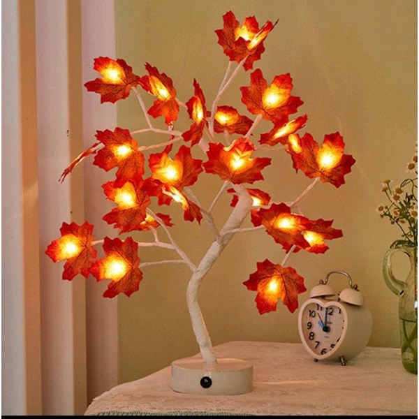 LED lys træ, ahornblad varmt hvidt lys træ, justerbare grene, 24 LED lys, til juledekoration, USB/batteridrevet hvid gren