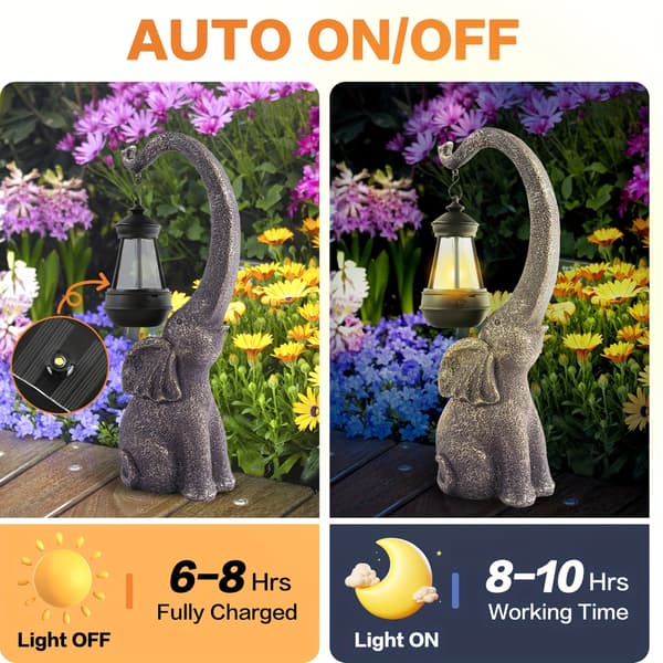 Solar Elefant Statue Udendørs Havedekoration med LED-lys til Gårdhave Græsplæne Terrasse 2pcs upgrade