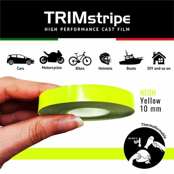 Itseliimautuvat nauhat - Koristenauha - Neonkeltainen - 10 mm x 10 m - Lämpömuovattava - Säänkestävä Fluorescerande gul