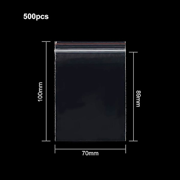 500 kpl muovipusseja vetoketjulla, läpinäkyviä pieniä taskuja 10x7cm Paksuus: 0,04 mm