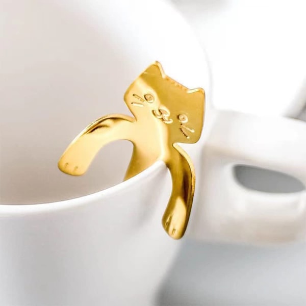 4 stk. Kaffe-skjeer med katt, Mini katteskjeer 4 farger Rustfritt stål Små skjeer for dessert Kaffe Te Drikkeblanding