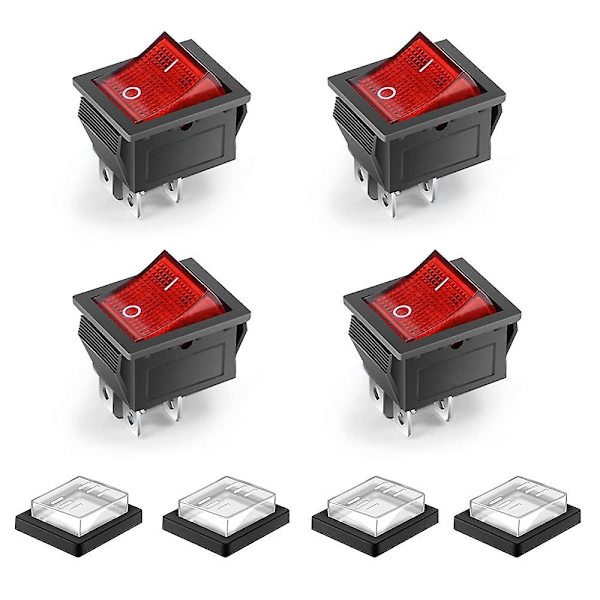 4-napainen 2-asentoinen vedenpitävä LED-valaistu keinukytkin Mini-vene keinukytkin DPST AC 250V 16A 125V 20A, Punainen (FMY)