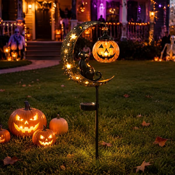 3D Metal Sort Kat og Græskar Halloween Havepæl Dekoration til Gård og Plæne 1
