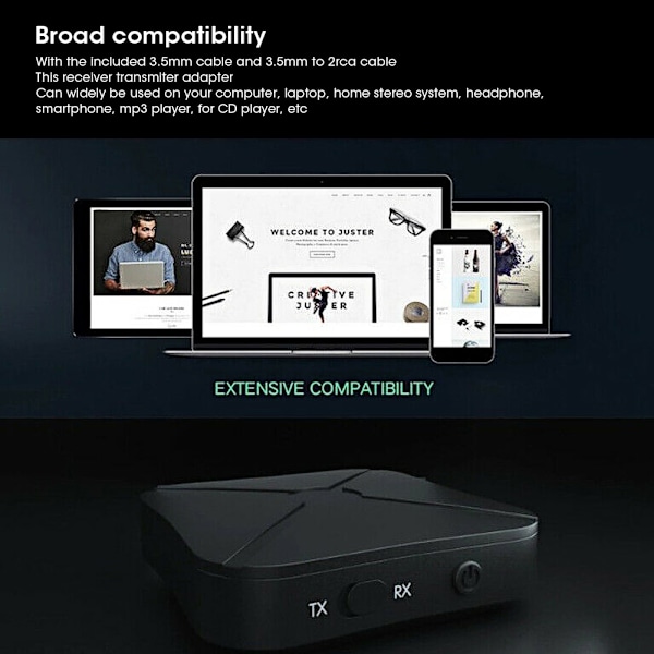 2-i-1 Bluetooth Sender/Mottaker Trådløs for RCA til 3.5mm Audio Adapter