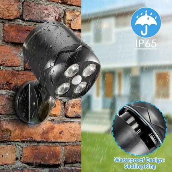 Utomhus Rörelsesensorlampa, IP65 Vattentät Batteridriven 600lm LED Spotlight, Rörelsesensor med Flexibelt Batteri för