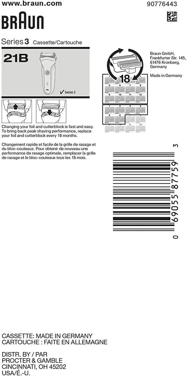 Braun Series 3 Shaver Replacement Head - 21B - Compatible with Shavers 300s, 310s, 3010BT