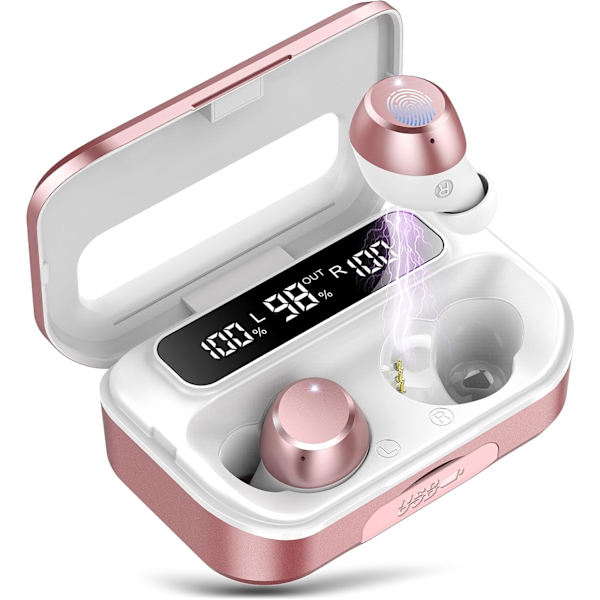 Bluetooth Hovedtelefoner, Trådløse Hovedtelefoner Bluetooth 5.3, 100 Timers Afspilningstid med LED Digitalt Display, In-Ear Hovedtelefoner med 4 ENC Støjreducerende Mikrofoner