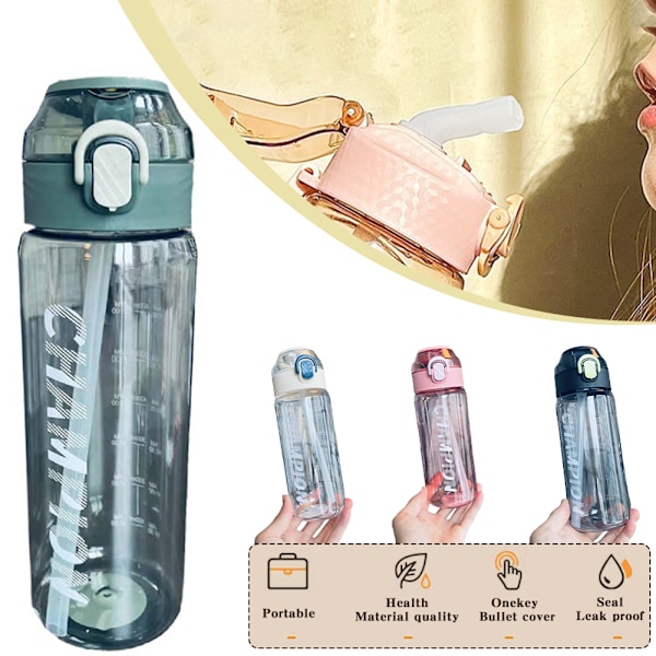 650ML/800ML Vattenflaska med Sugrör, Tryckt Snygg Bärbar Sportflaska för Inomhus och Utomhusbruk, Röd Red 650ml