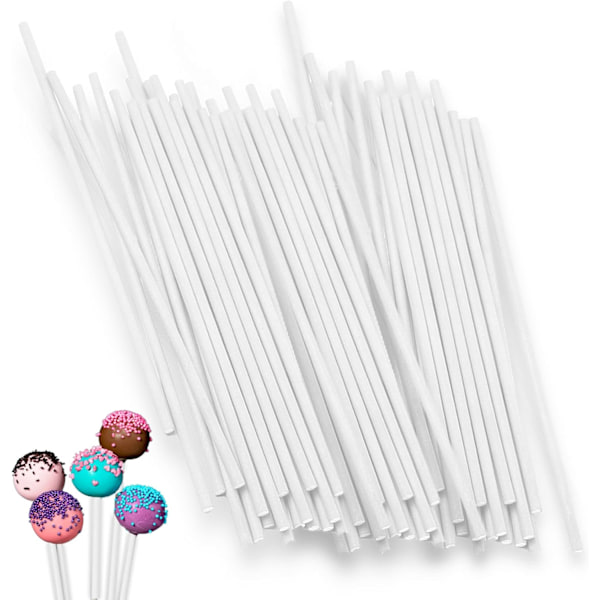 100-pakke (vita) pinner for lollipops og cake pops, papirpinner