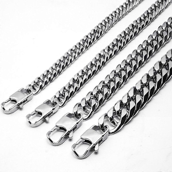 8/10/12/14mm Herre Titanstål Rustfrit Stål Dobbelt Knap Sekskantet Slibekæde Tyk Kæde Cuba Kæde-længde:: 45cm/50cm/60cm/65cm/70cm længde 65c length 65cm Width 8mm