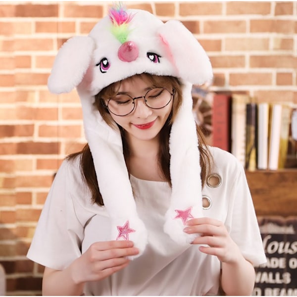 Plys og varm kaninhat med LED-lys, hoppende hat Luminous Unicorn (White)